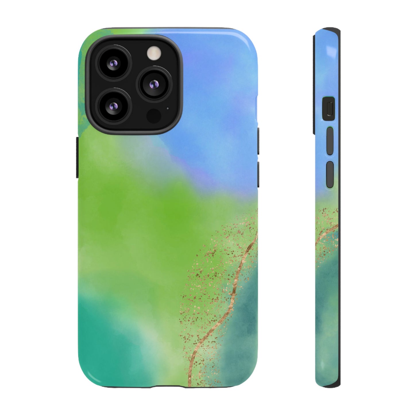 Artistic Tough Phone Case – Vibrant Green and Blue Abstract Design
