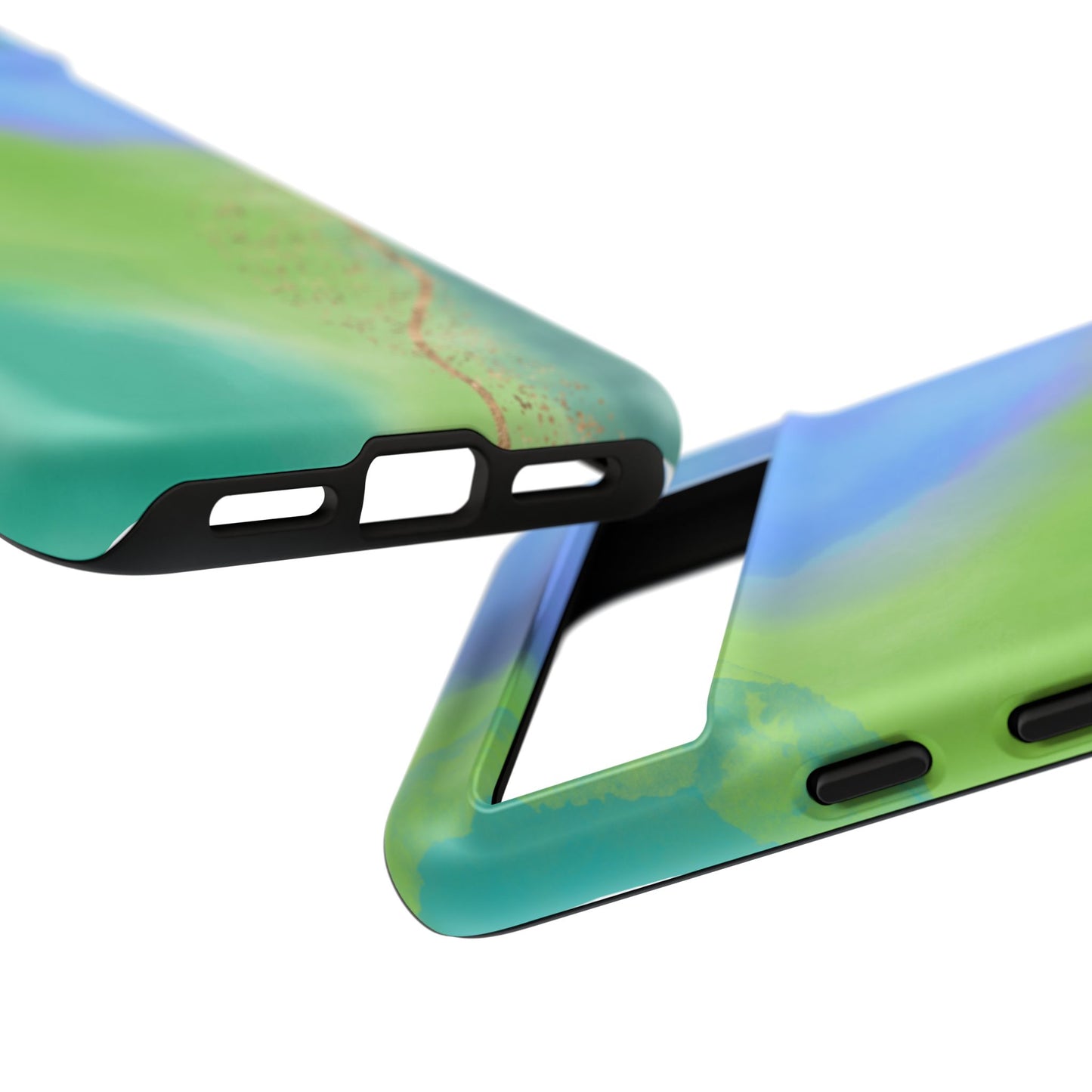 Artistic Tough Phone Case – Vibrant Green and Blue Abstract Design
