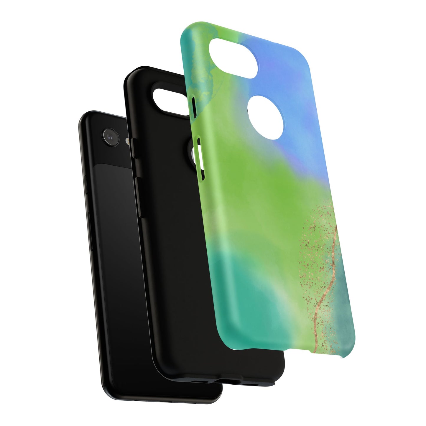 Artistic Tough Phone Case – Vibrant Green and Blue Abstract Design
