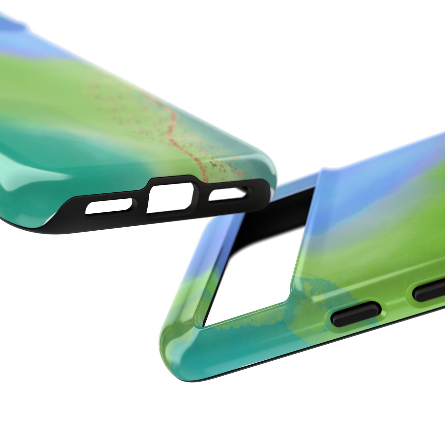 Artistic Tough Phone Case – Vibrant Green and Blue Abstract Design