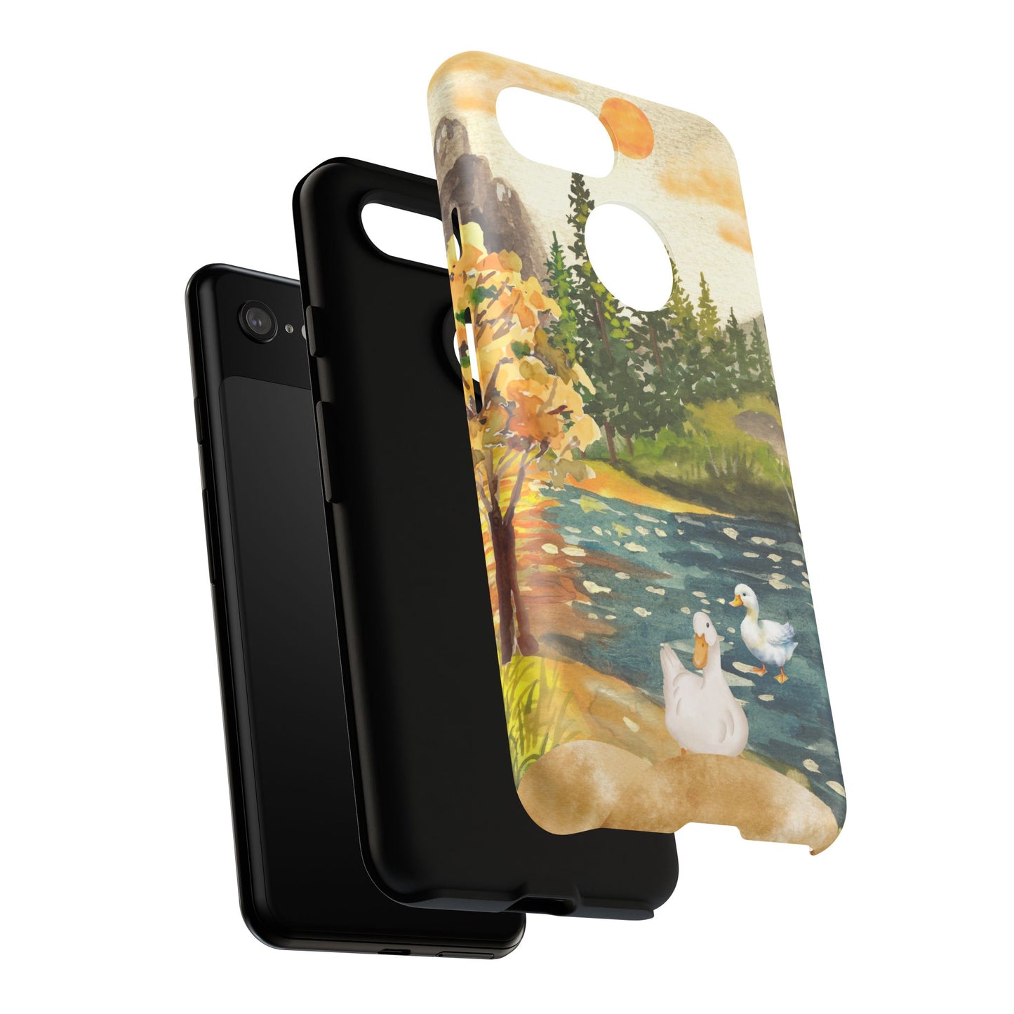 Artistic Phone Case with Ducks and Nature Scene