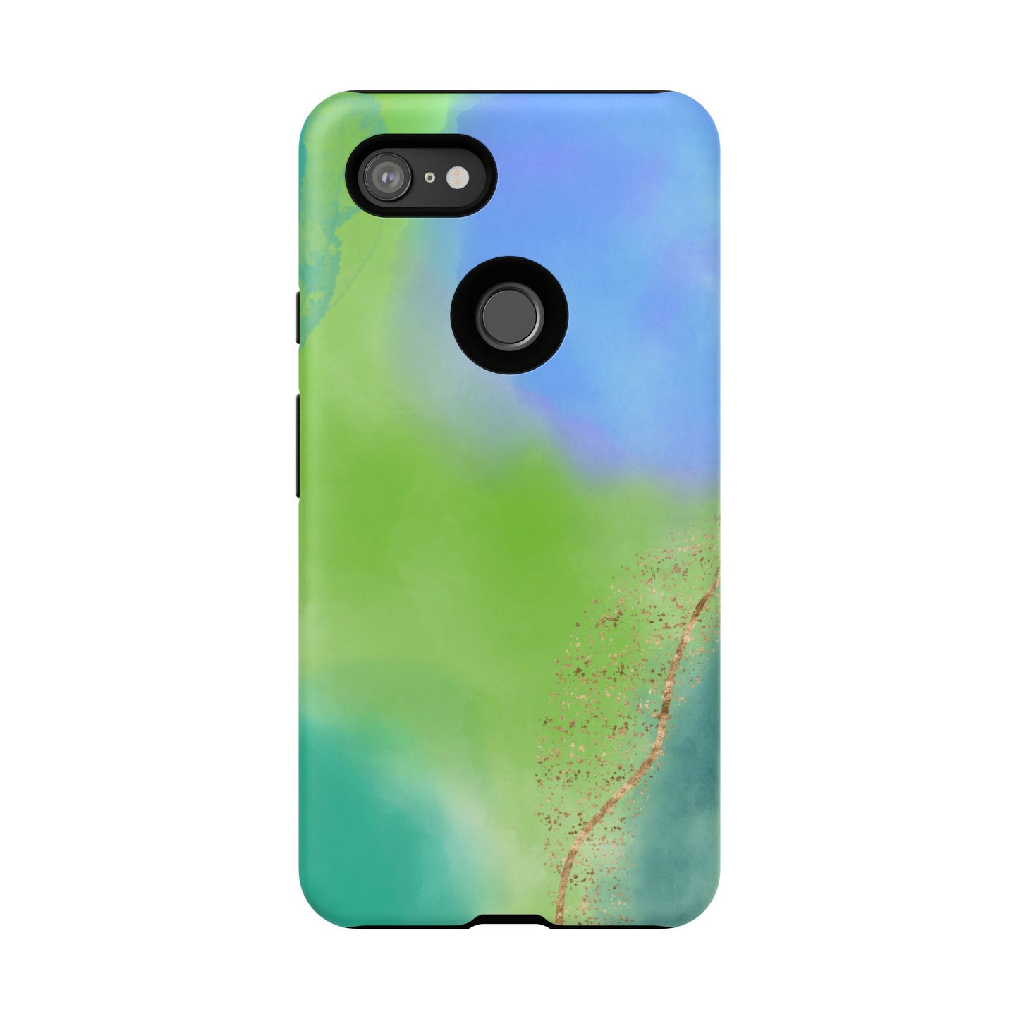 Artistic Tough Phone Case – Vibrant Green and Blue Abstract Design