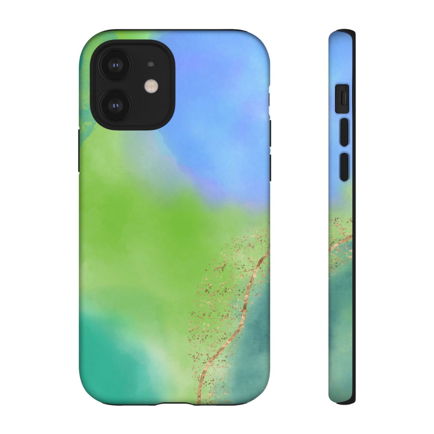 Artistic Tough Phone Case – Vibrant Green and Blue Abstract Design