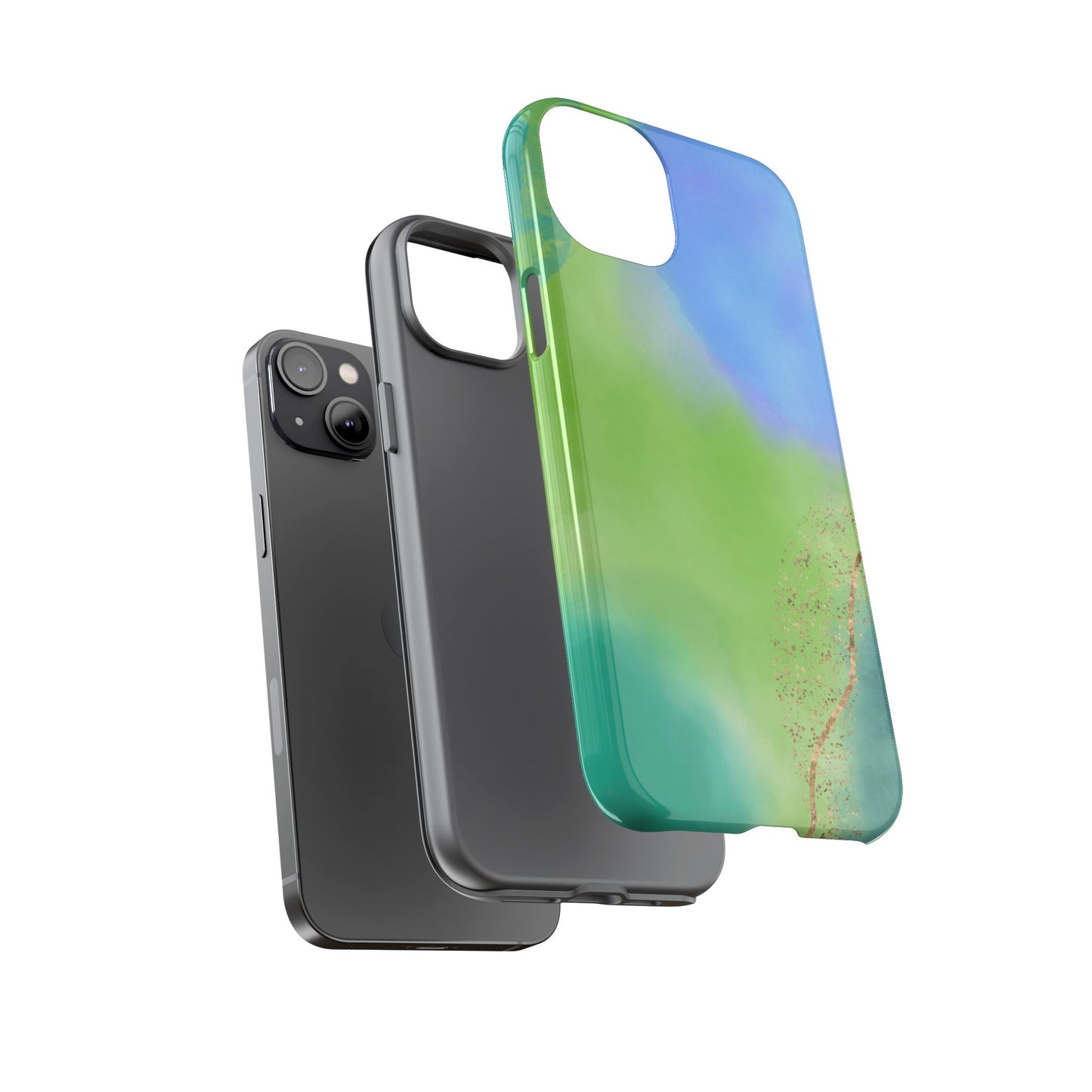 Artistic Tough Phone Case – Vibrant Green and Blue Abstract Design
