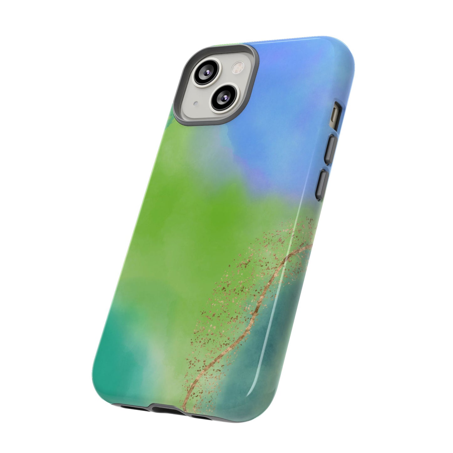 Artistic Tough Phone Case – Vibrant Green and Blue Abstract Design