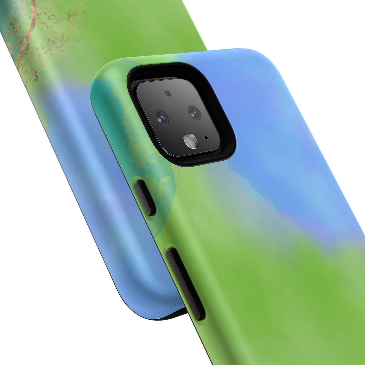 Artistic Tough Phone Case – Vibrant Green and Blue Abstract Design