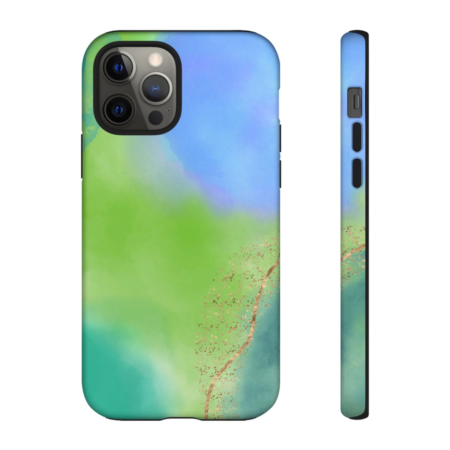 Artistic Tough Phone Case – Vibrant Green and Blue Abstract Design