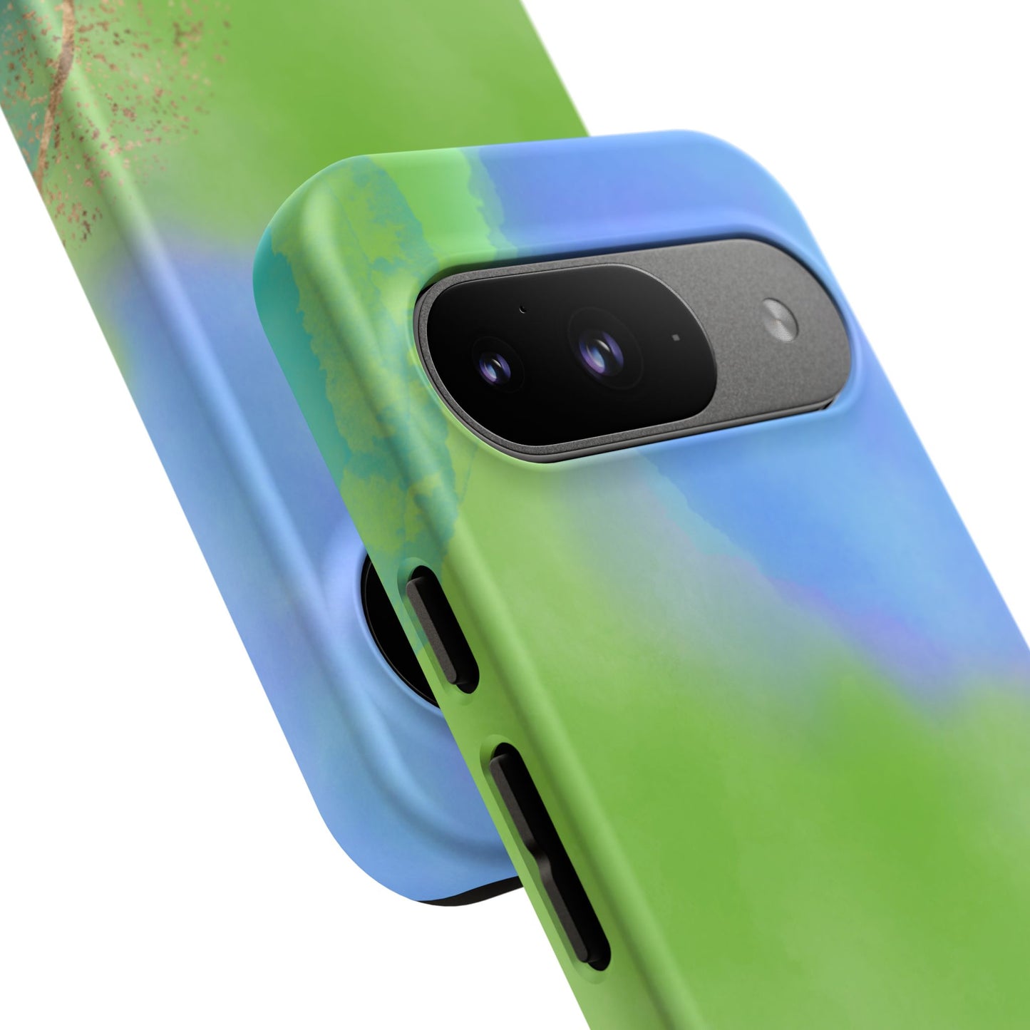 Artistic Tough Phone Case – Vibrant Green and Blue Abstract Design