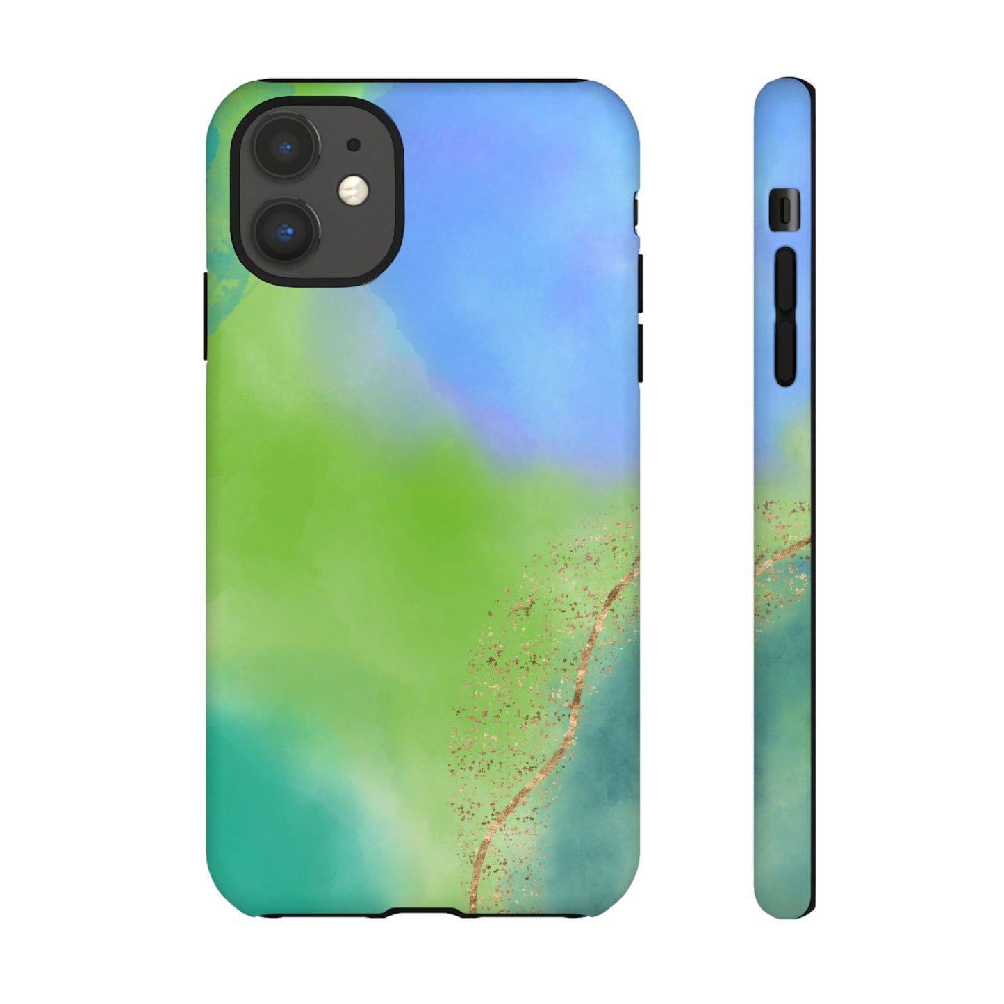 Artistic Tough Phone Case – Vibrant Green and Blue Abstract Design