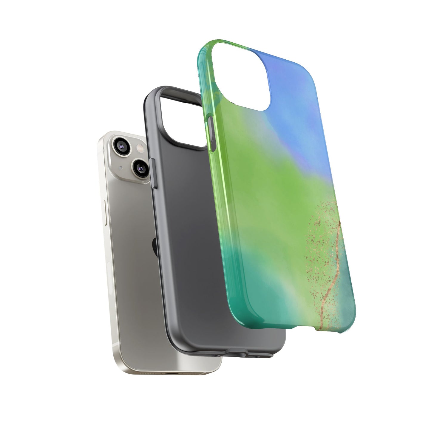 Artistic Tough Phone Case – Vibrant Green and Blue Abstract Design