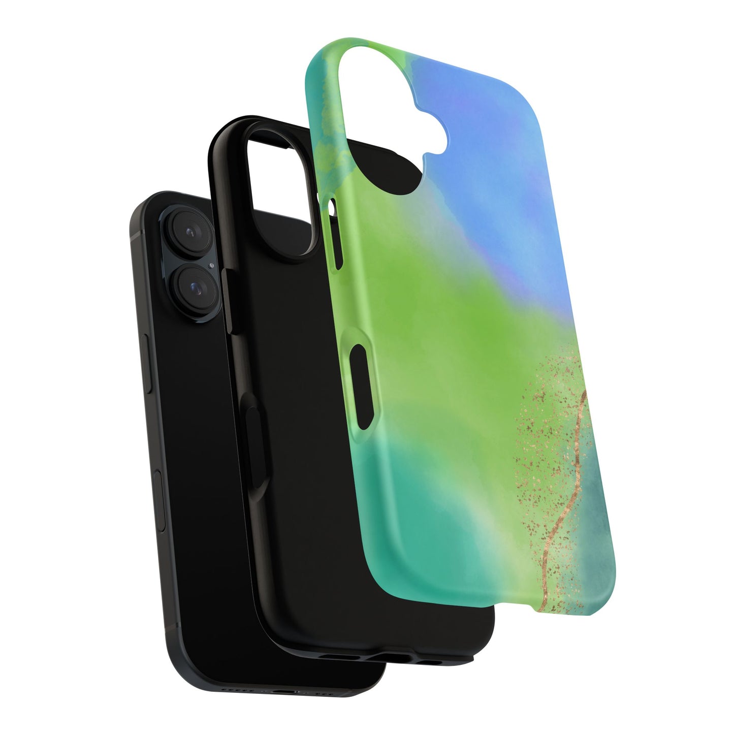 Artistic Tough Phone Case – Vibrant Green and Blue Abstract Design