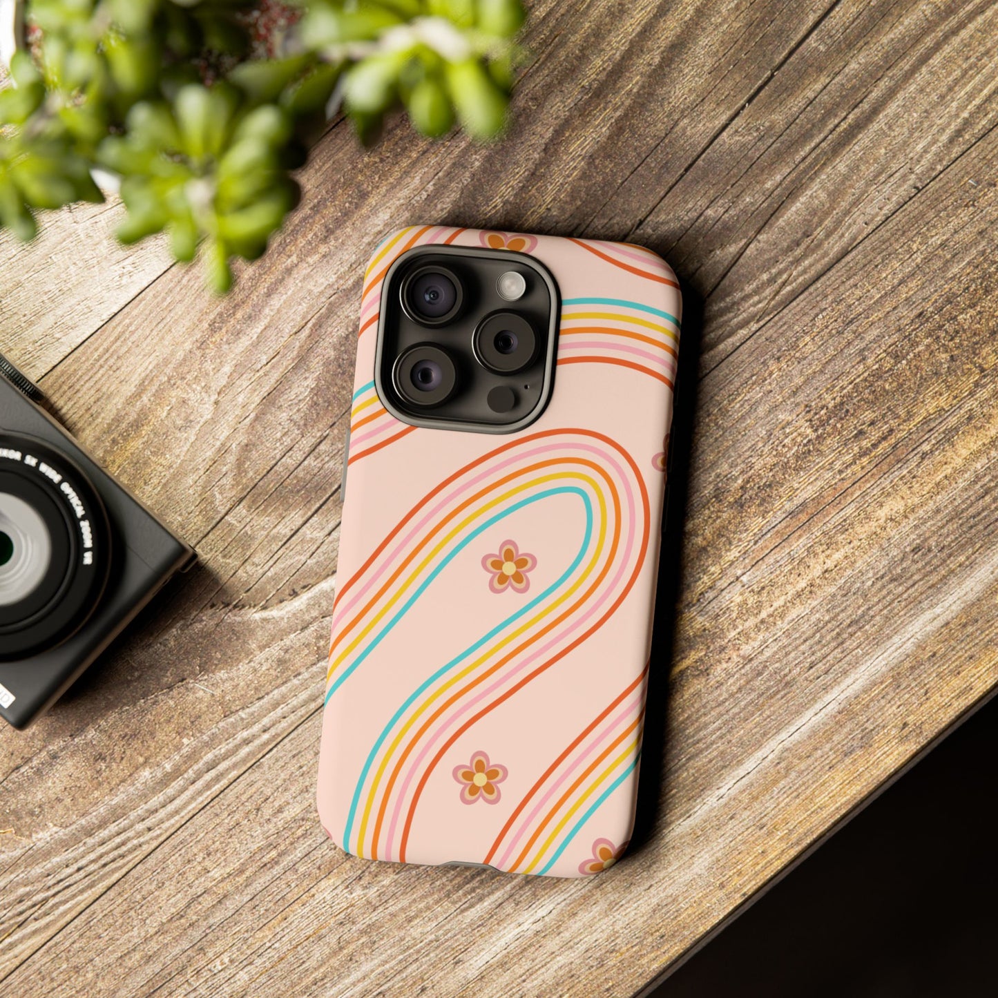 Retro Rainbow Phone Case - Tough & Stylish Floral Design