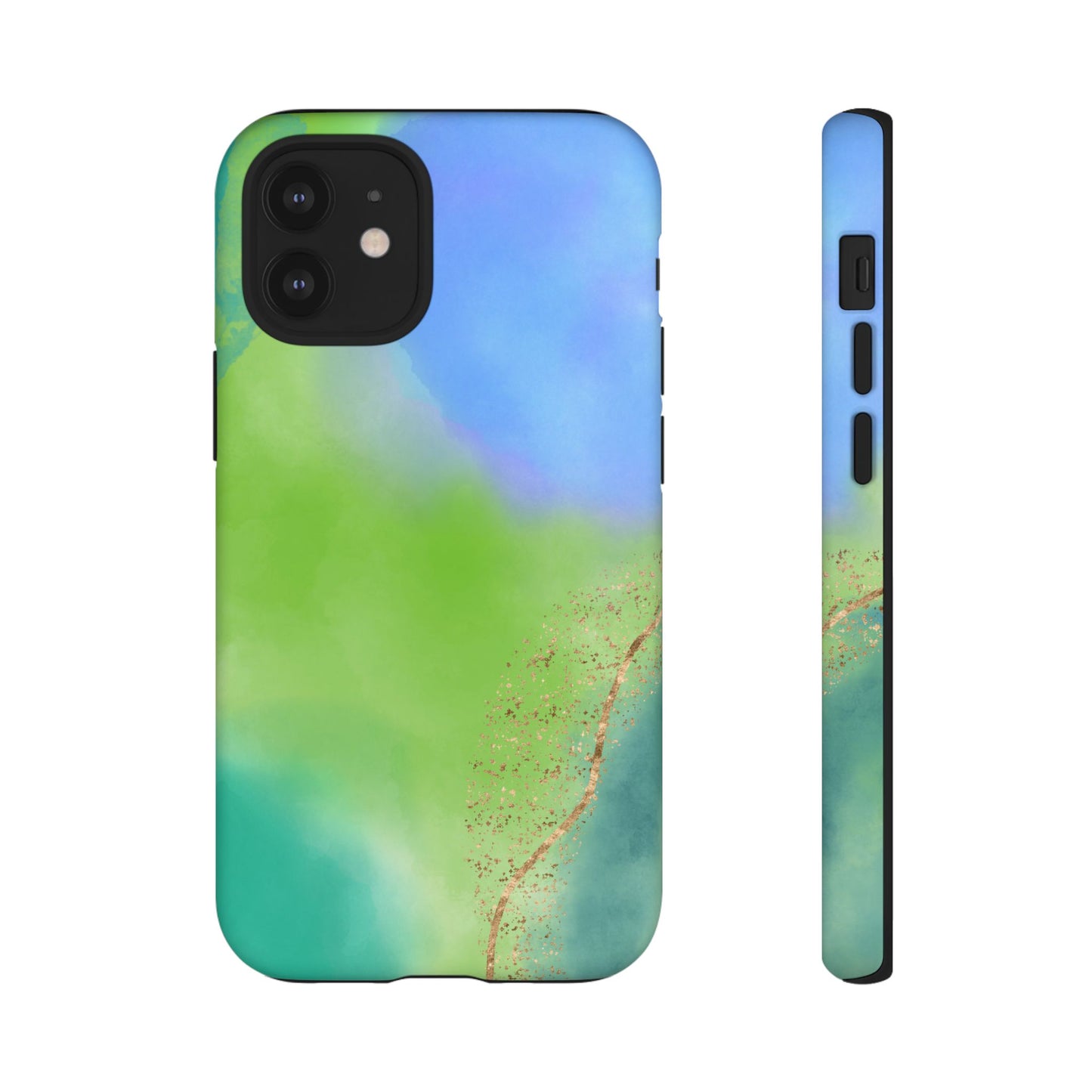 Artistic Tough Phone Case – Vibrant Green and Blue Abstract Design