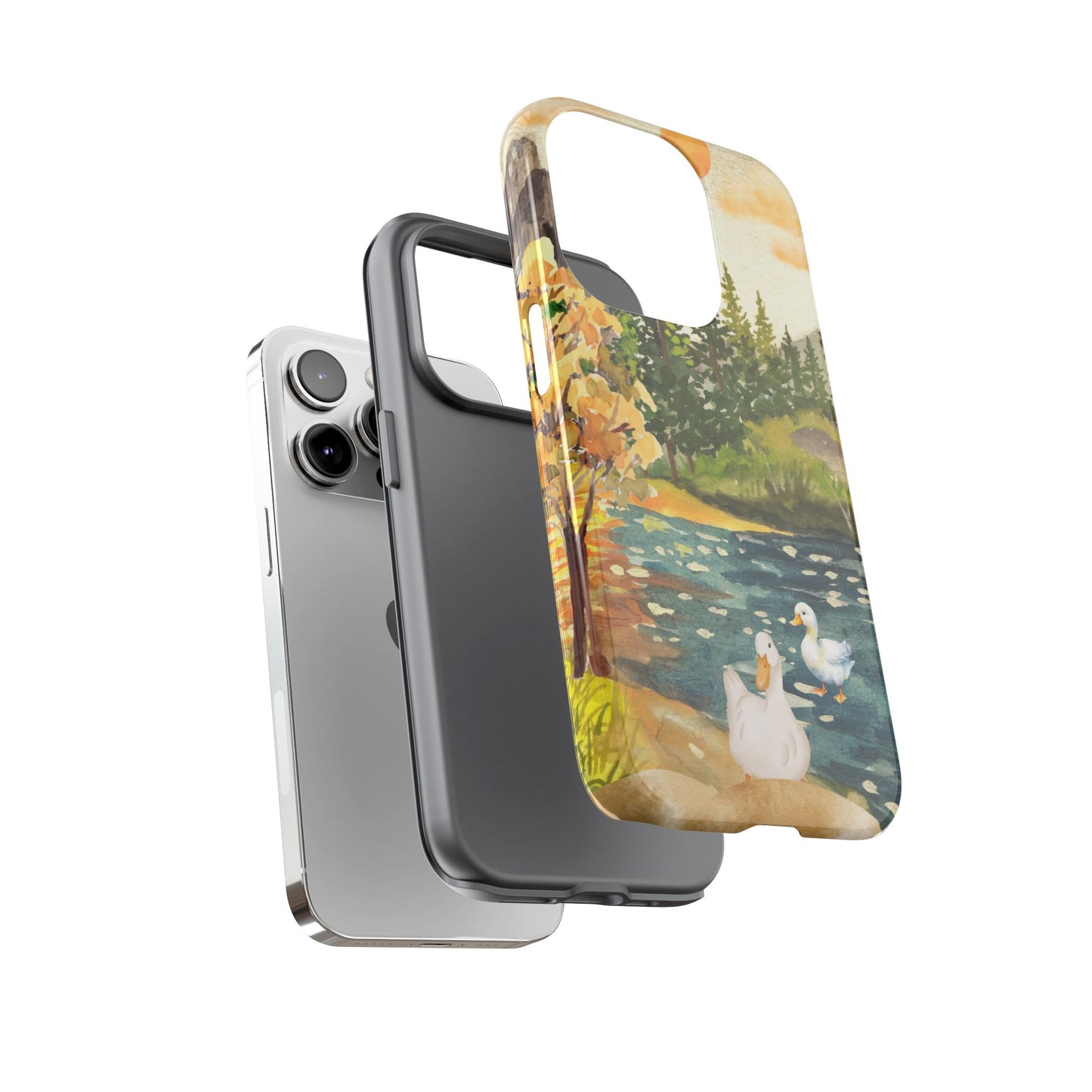 Artistic Phone Case with Ducks and Nature Scene