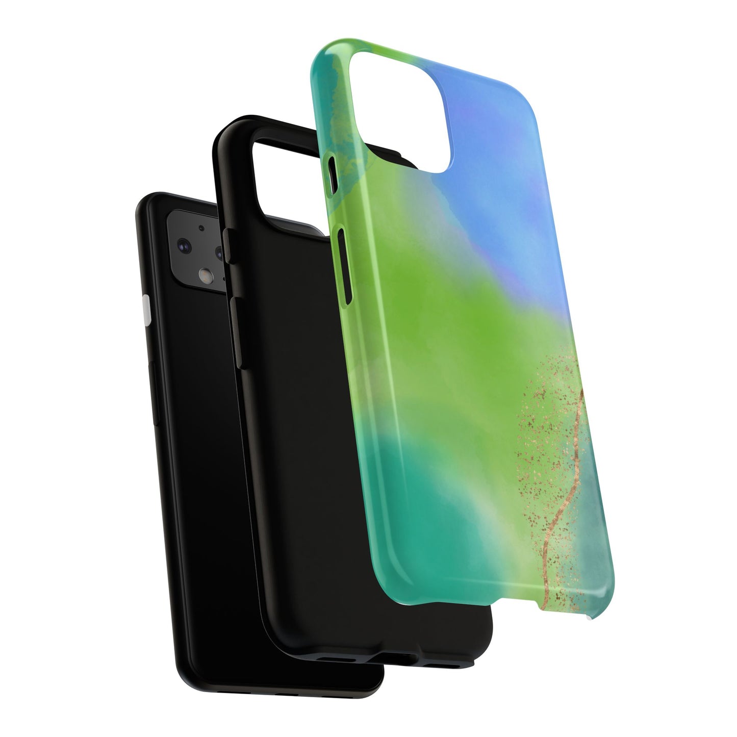 Artistic Tough Phone Case – Vibrant Green and Blue Abstract Design