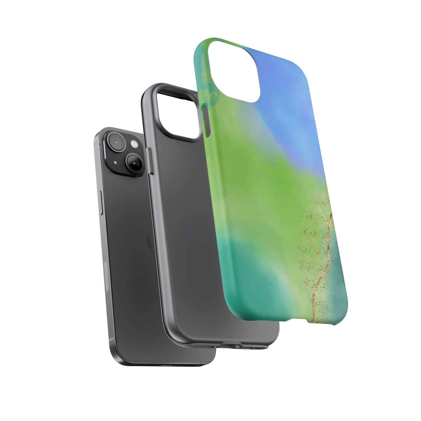 Artistic Tough Phone Case – Vibrant Green and Blue Abstract Design