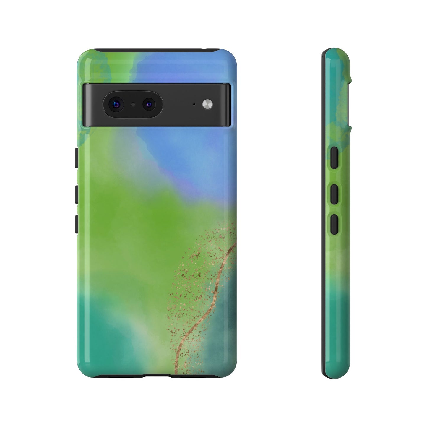 Artistic Tough Phone Case – Vibrant Green and Blue Abstract Design