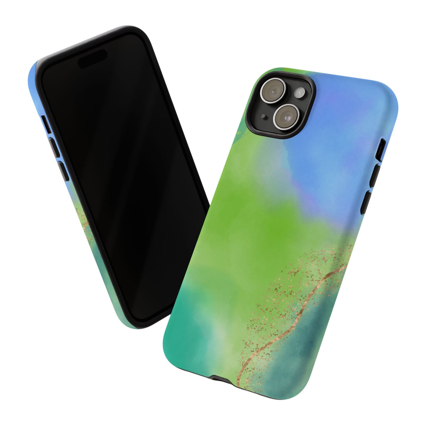 Artistic Tough Phone Case – Vibrant Green and Blue Abstract Design