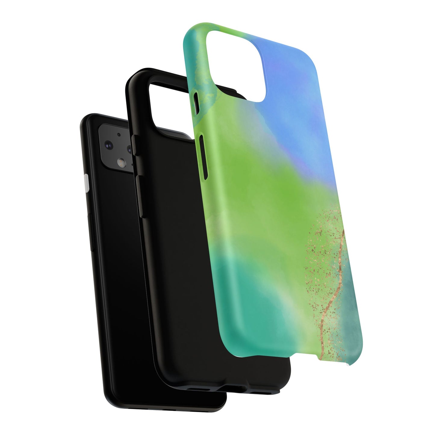 Artistic Tough Phone Case – Vibrant Green and Blue Abstract Design