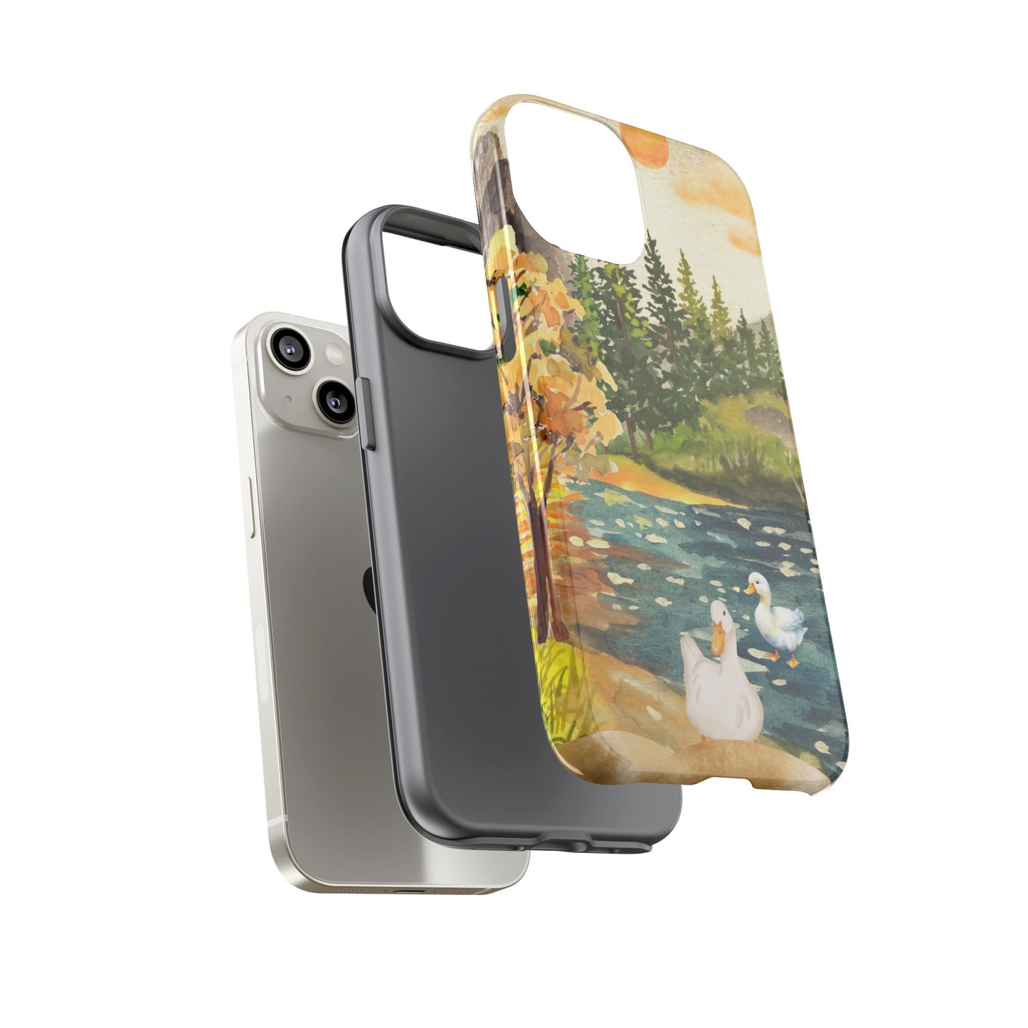 Artistic Phone Case with Ducks and Nature Scene