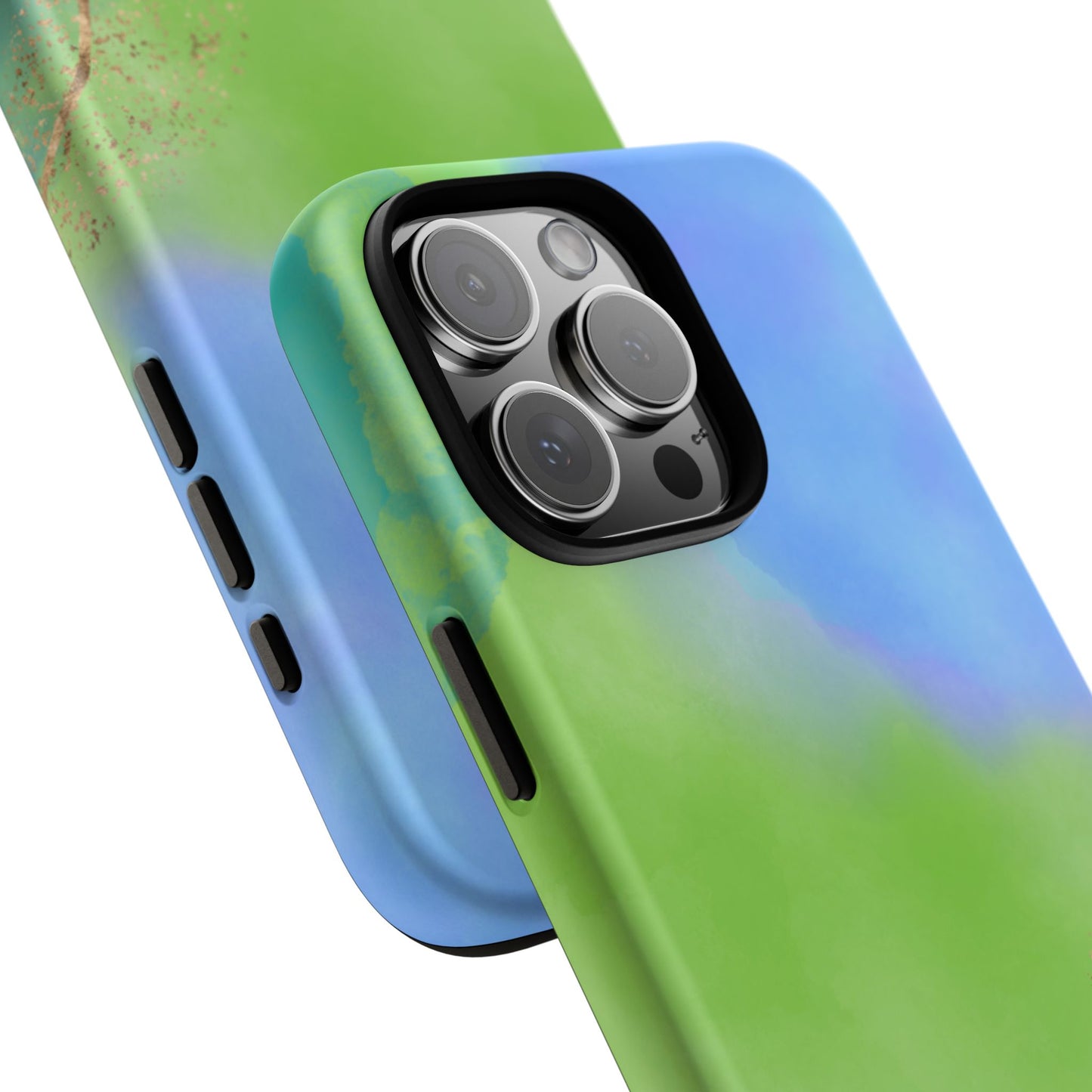 Artistic Tough Phone Case – Vibrant Green and Blue Abstract Design