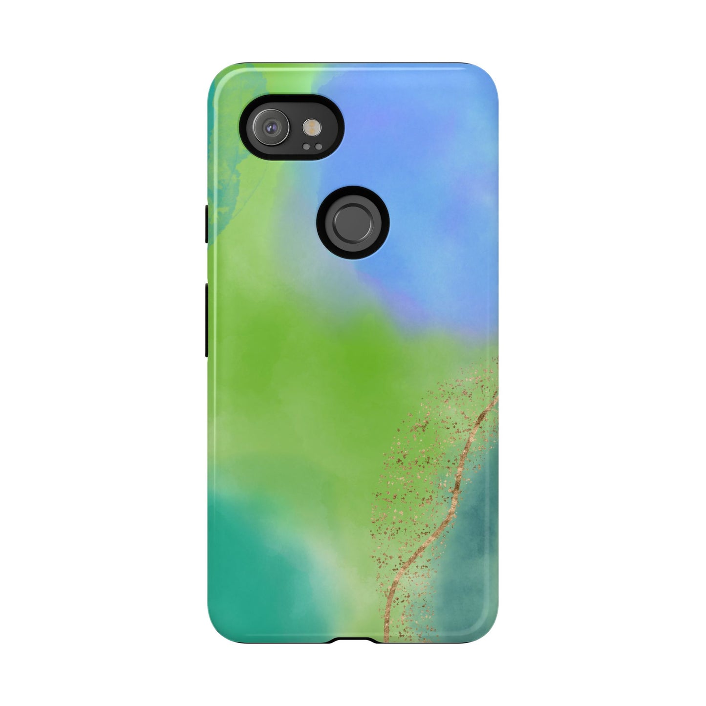 Artistic Tough Phone Case – Vibrant Green and Blue Abstract Design