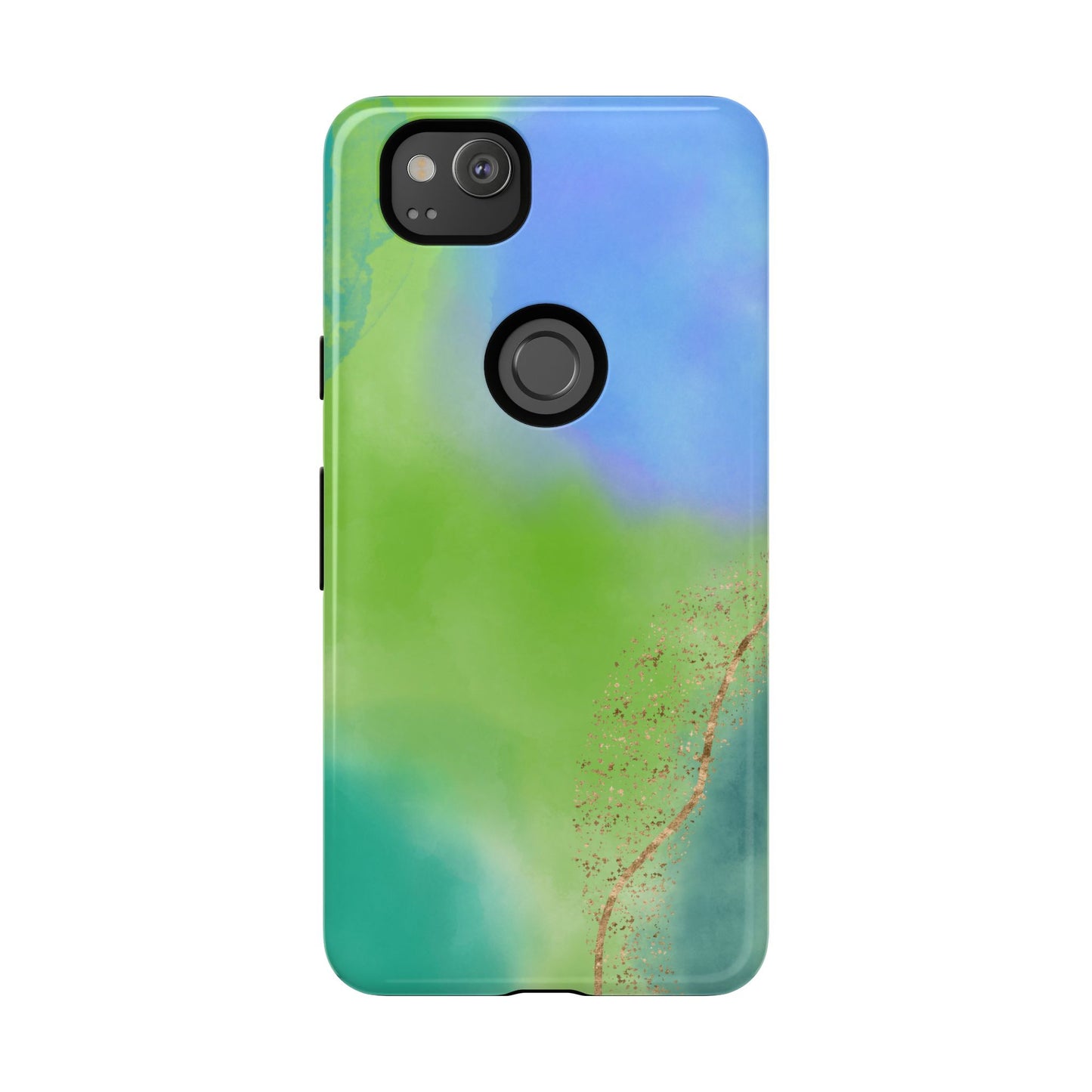 Artistic Tough Phone Case – Vibrant Green and Blue Abstract Design