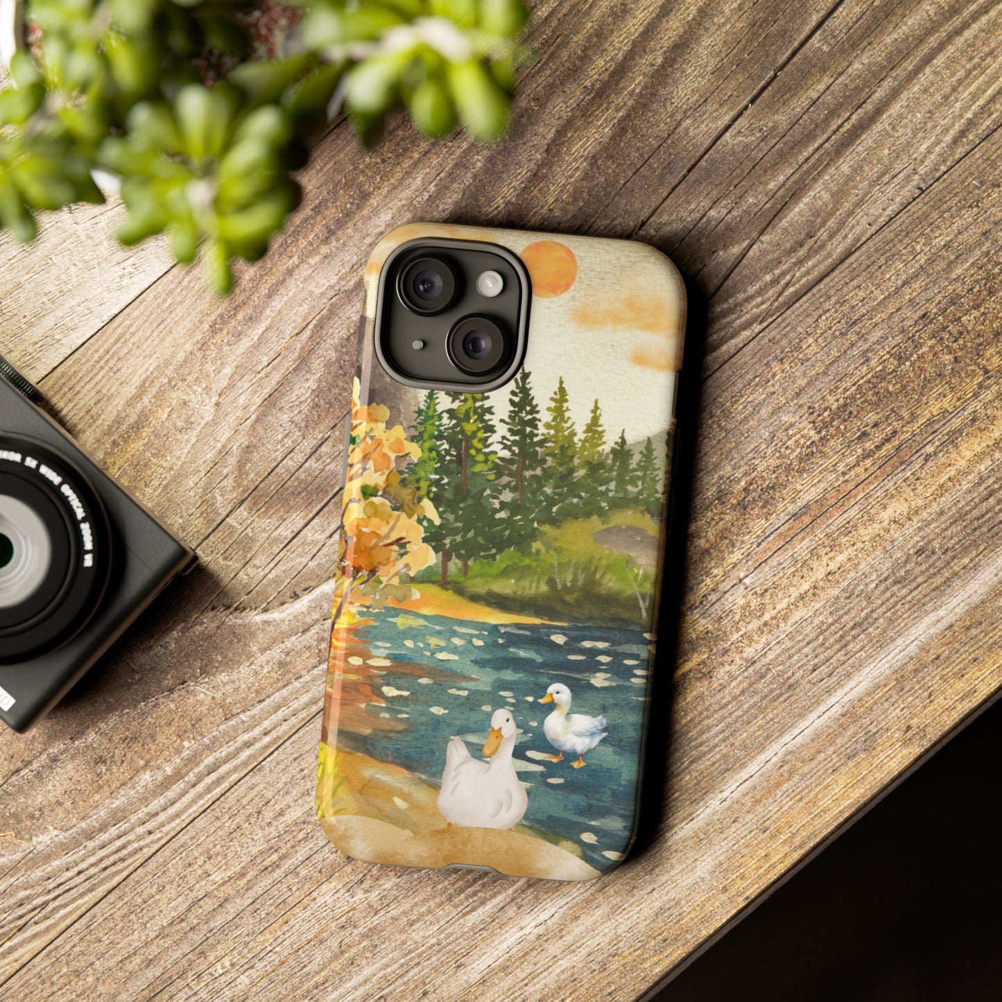 Artistic Phone Case with Ducks and Nature Scene