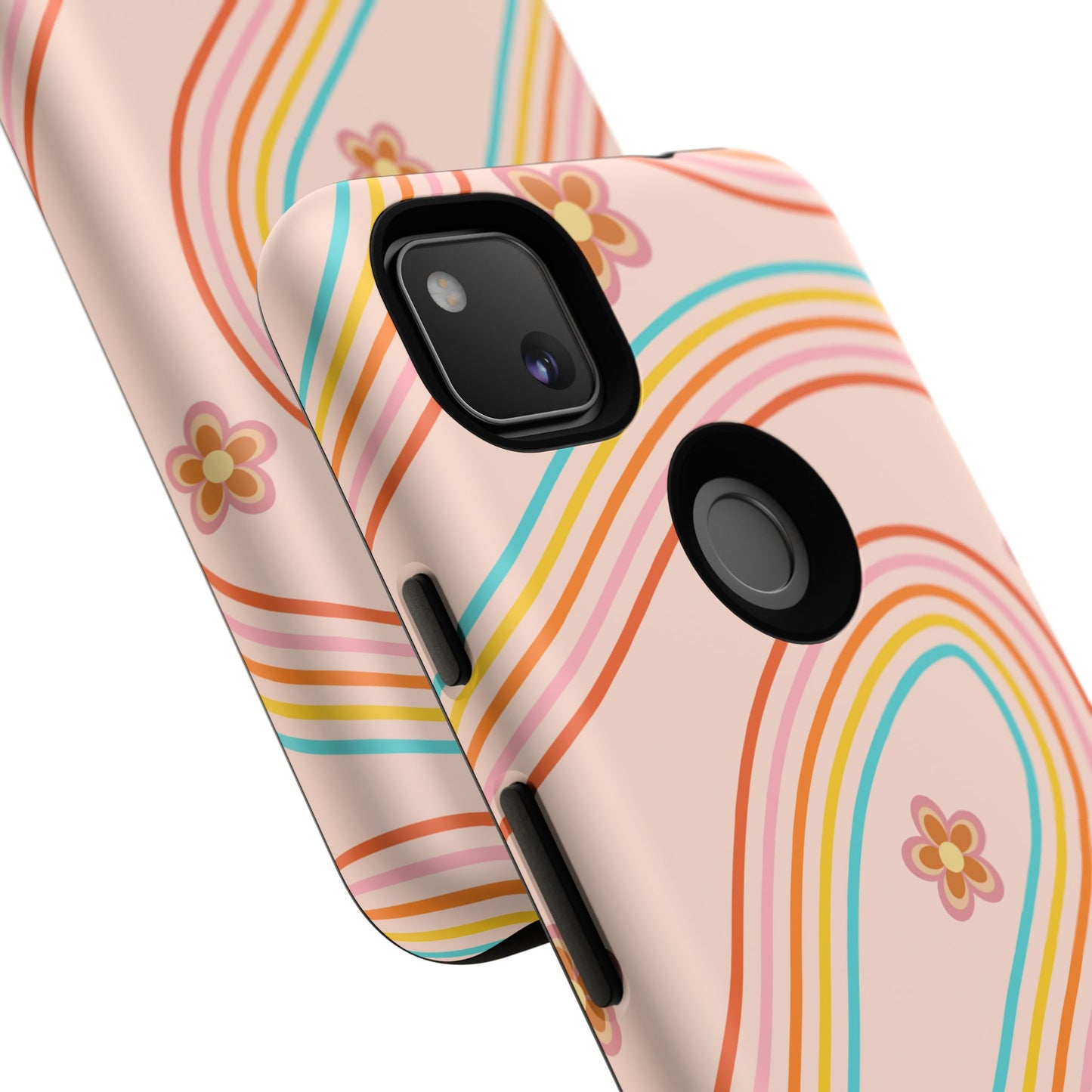 Retro Rainbow Phone Case - Tough & Stylish Floral Design