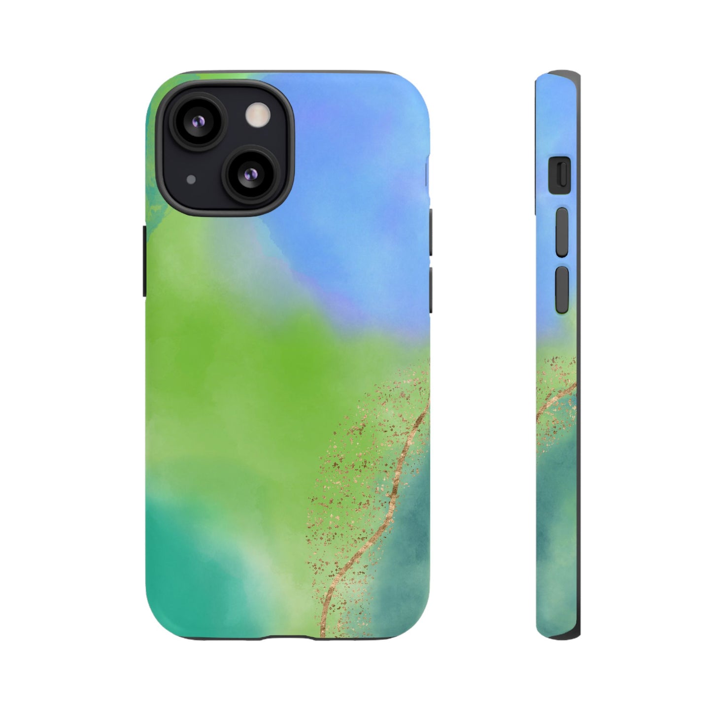 Artistic Tough Phone Case – Vibrant Green and Blue Abstract Design