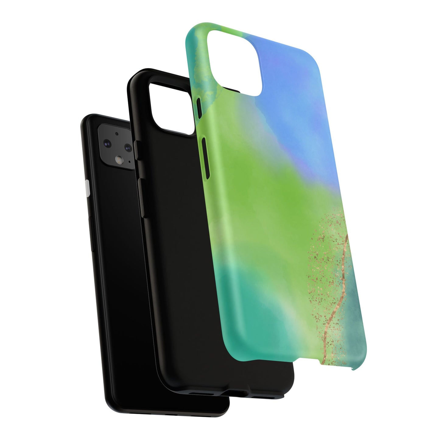 Artistic Tough Phone Case – Vibrant Green and Blue Abstract Design