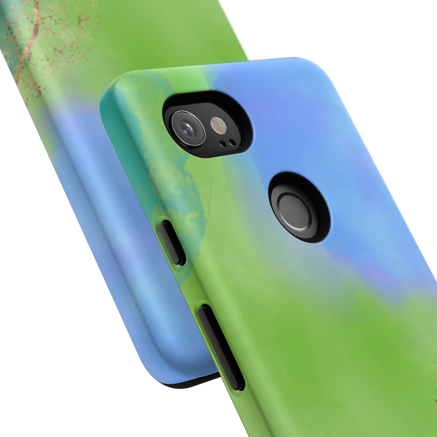 Artistic Tough Phone Case – Vibrant Green and Blue Abstract Design