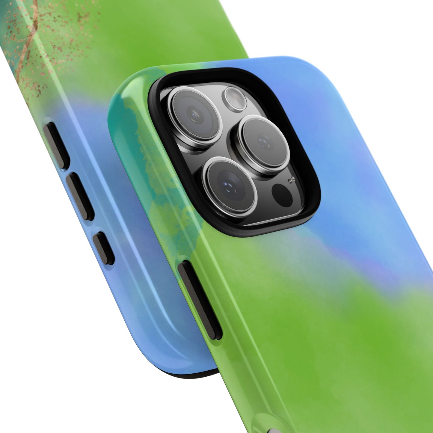Artistic Tough Phone Case – Vibrant Green and Blue Abstract Design