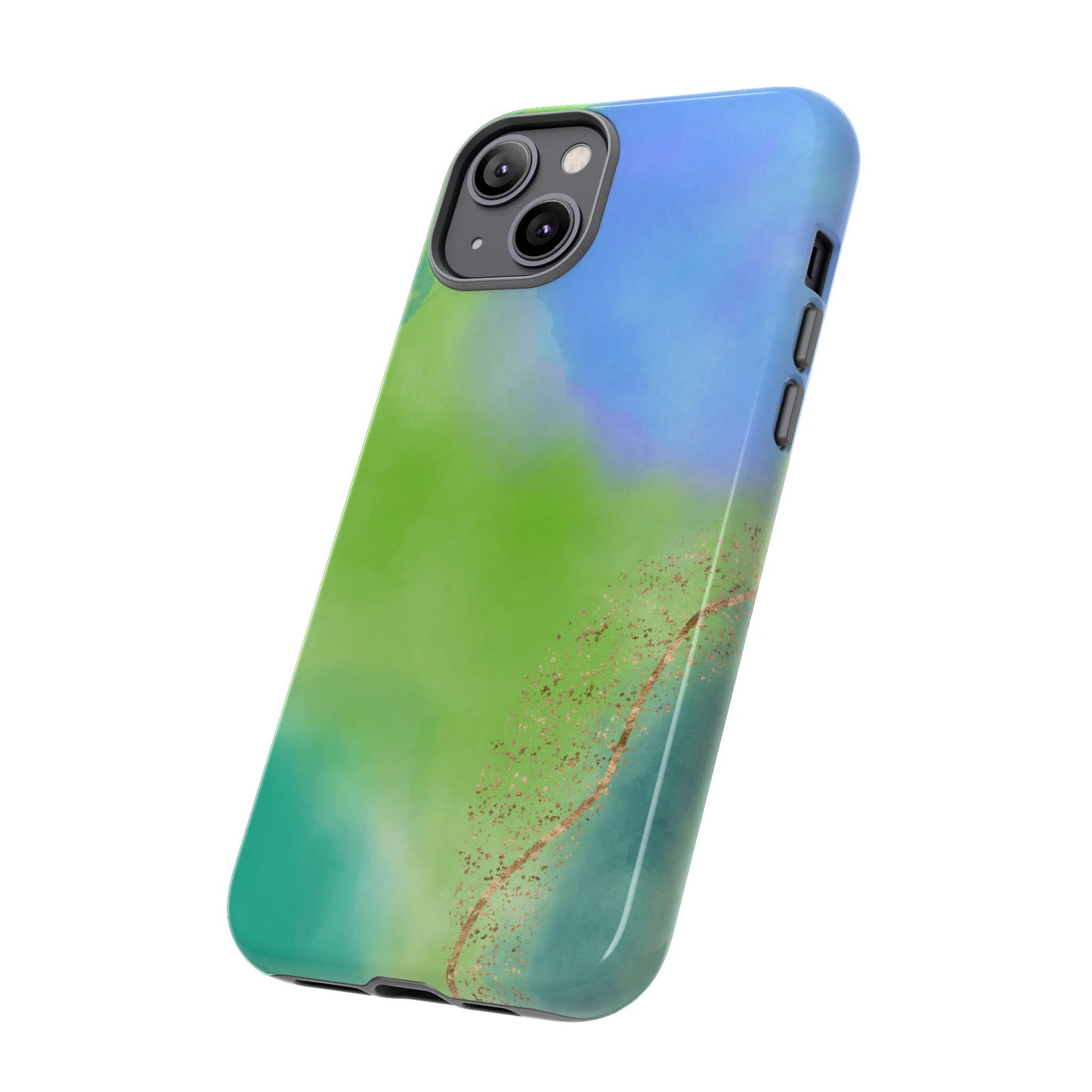 Artistic Tough Phone Case – Vibrant Green and Blue Abstract Design