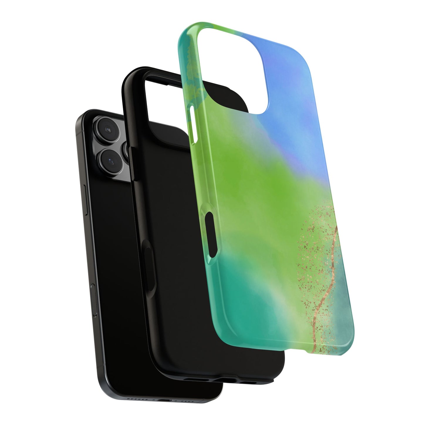 Artistic Tough Phone Case – Vibrant Green and Blue Abstract Design