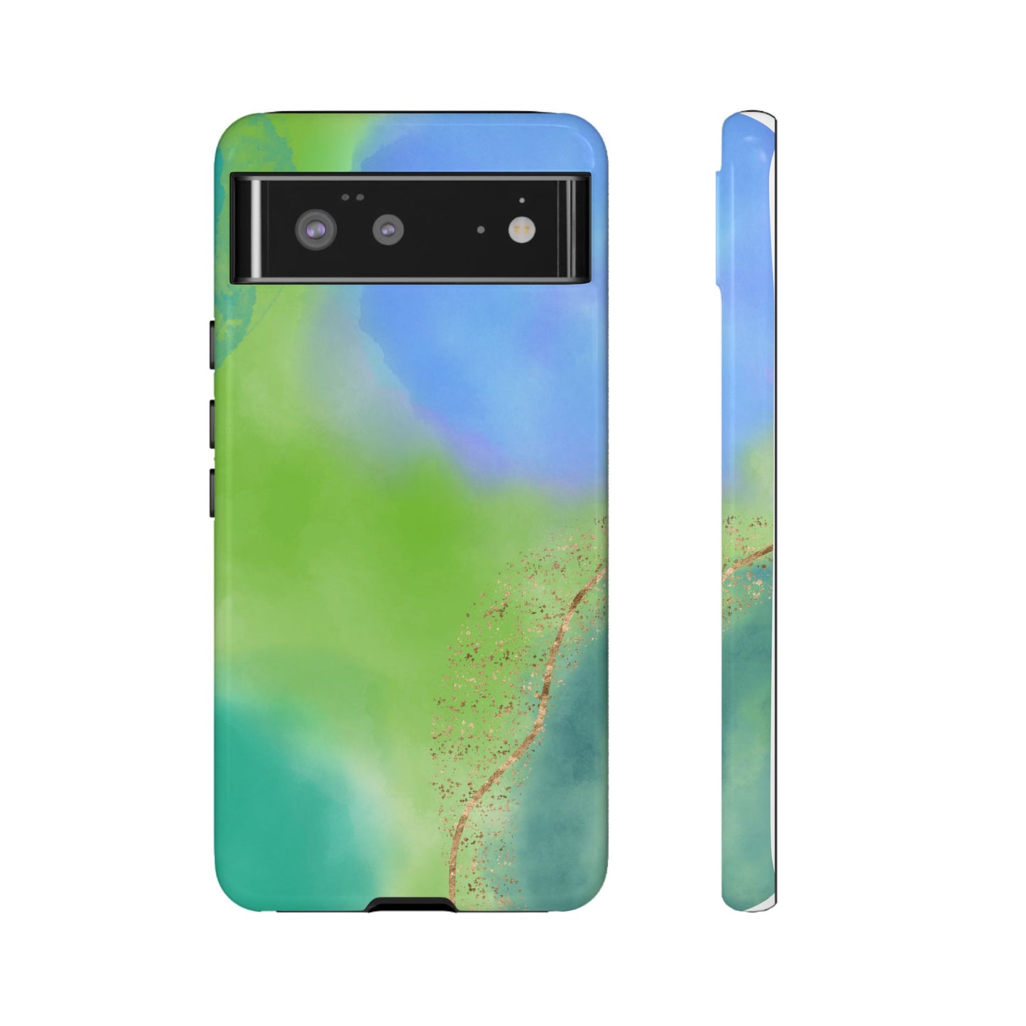 Artistic Tough Phone Case – Vibrant Green and Blue Abstract Design
