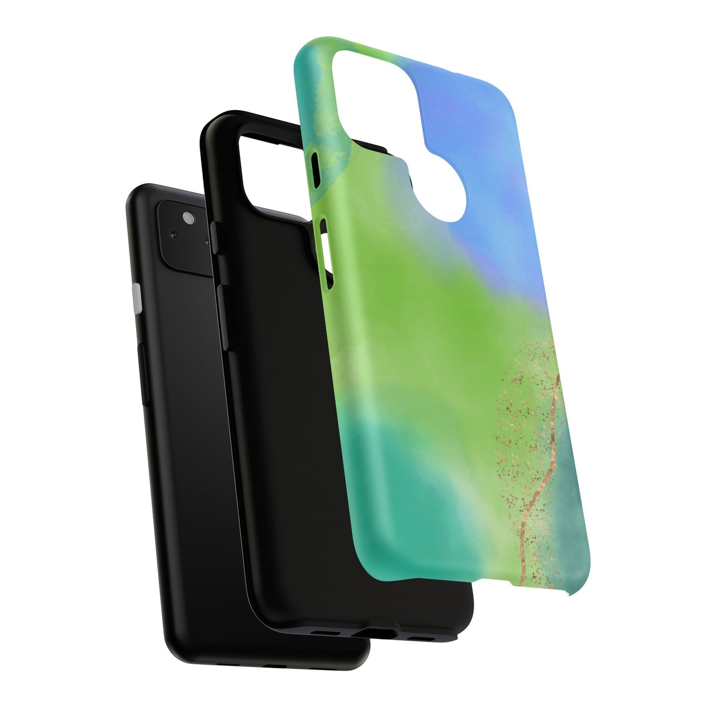 Artistic Tough Phone Case – Vibrant Green and Blue Abstract Design