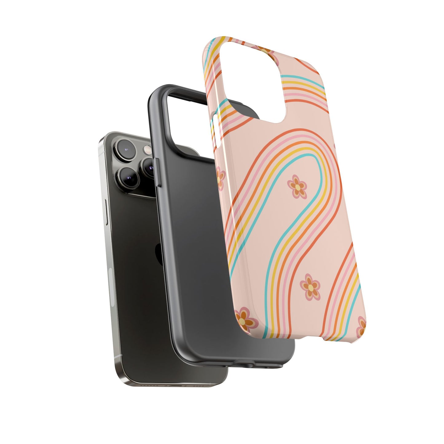 Retro Rainbow Phone Case - Tough & Stylish Floral Design