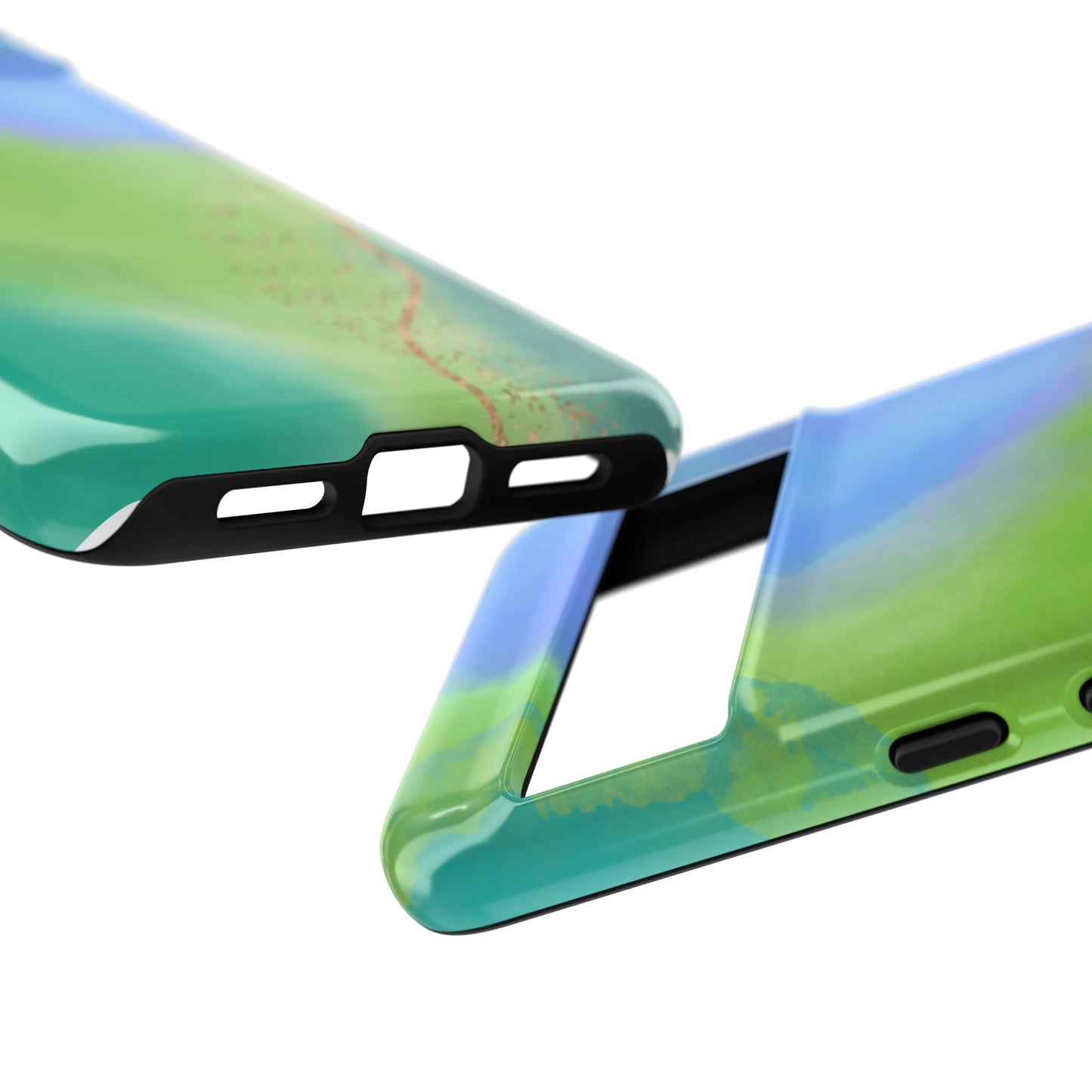 Artistic Tough Phone Case – Vibrant Green and Blue Abstract Design