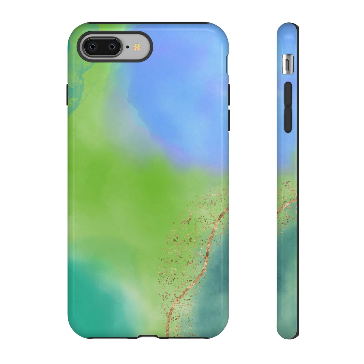 Artistic Tough Phone Case – Vibrant Green and Blue Abstract Design