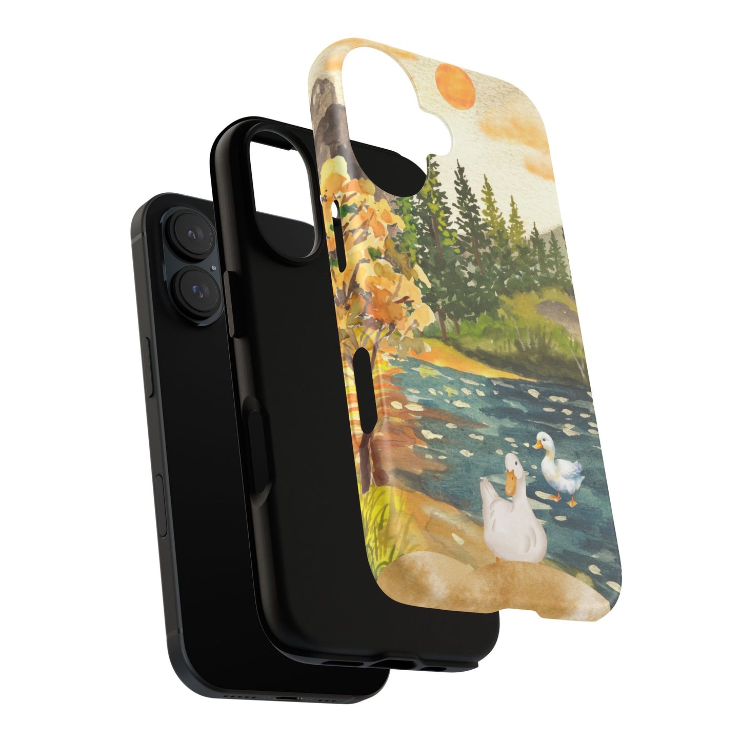 Artistic Phone Case with Ducks and Nature Scene