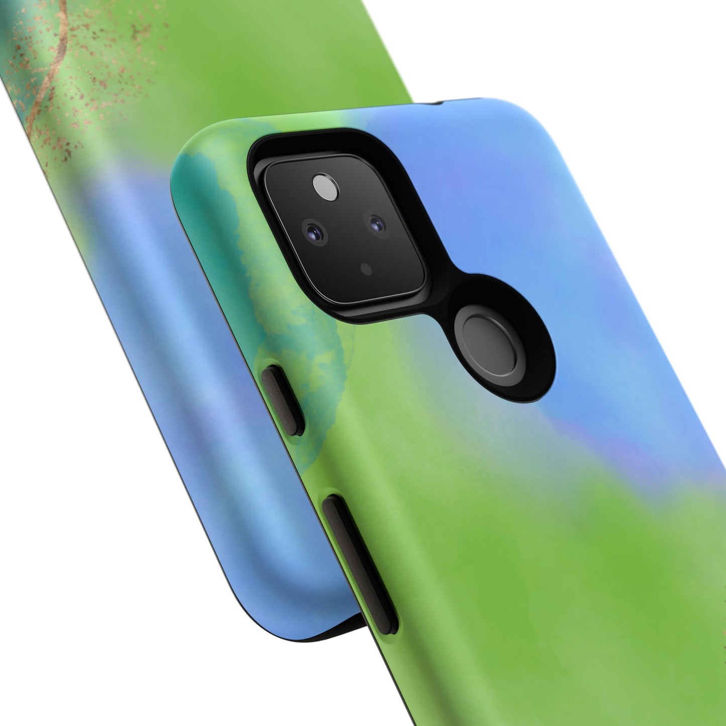 Artistic Tough Phone Case – Vibrant Green and Blue Abstract Design