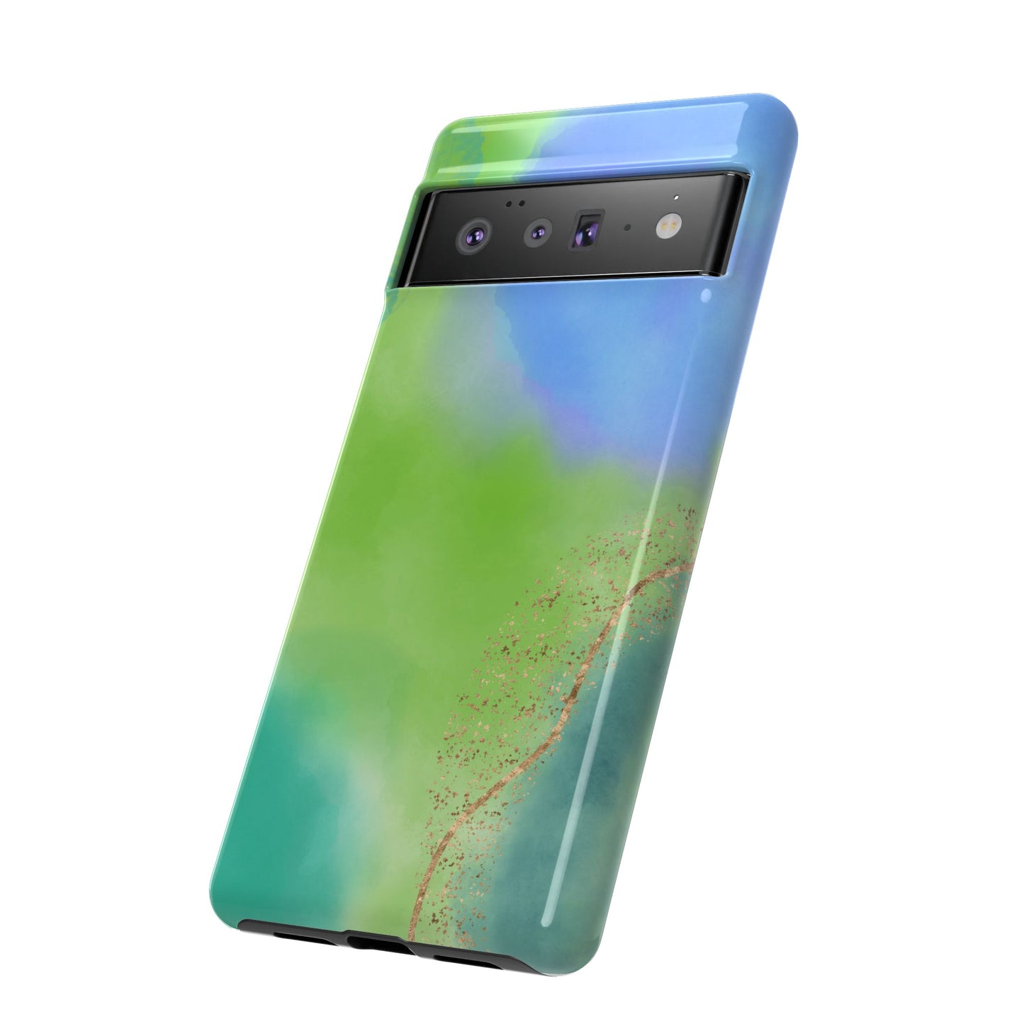Artistic Tough Phone Case – Vibrant Green and Blue Abstract Design
