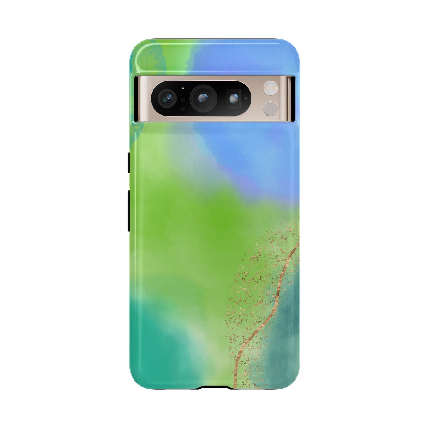Artistic Tough Phone Case – Vibrant Green and Blue Abstract Design