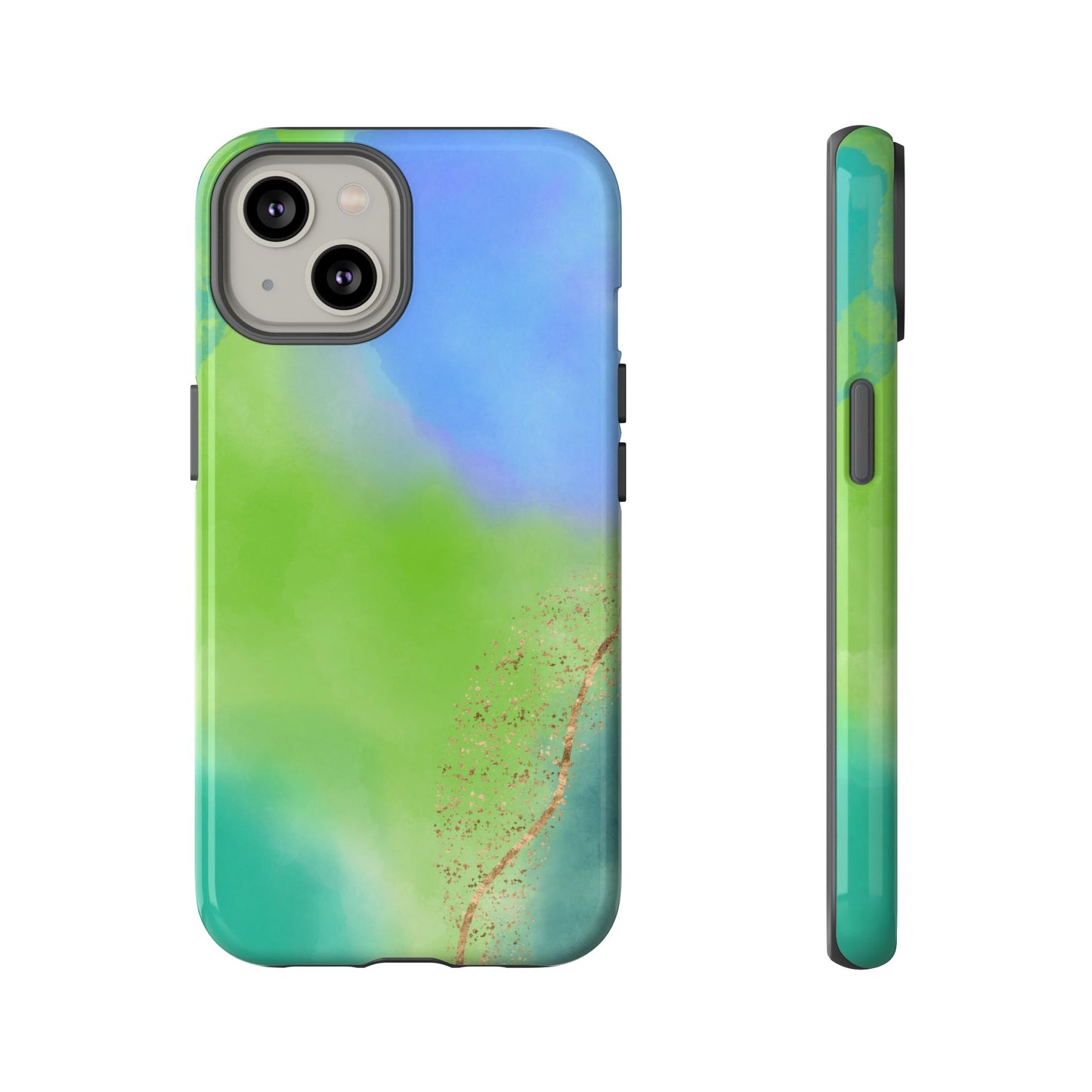 Artistic Tough Phone Case – Vibrant Green and Blue Abstract Design