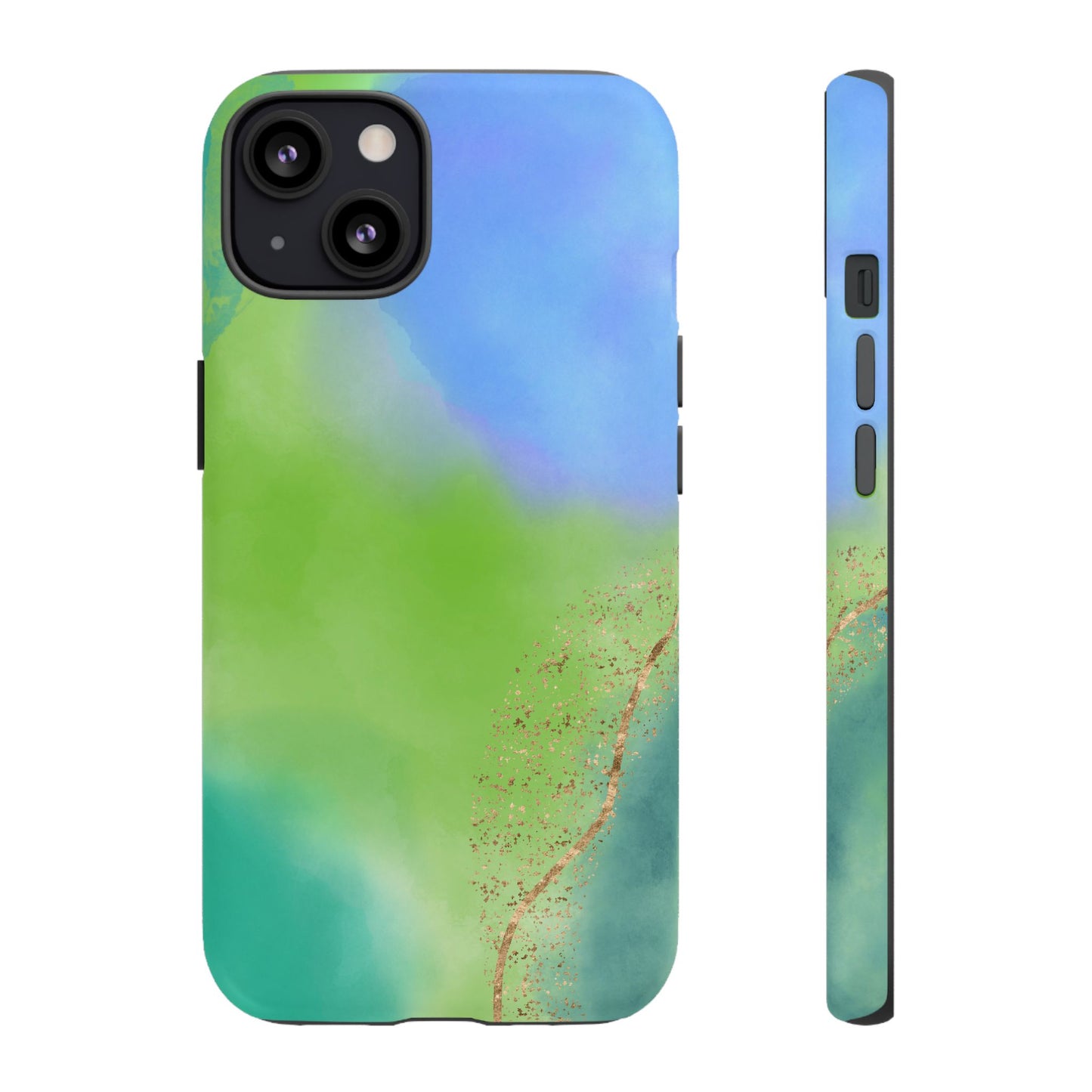 Artistic Tough Phone Case – Vibrant Green and Blue Abstract Design