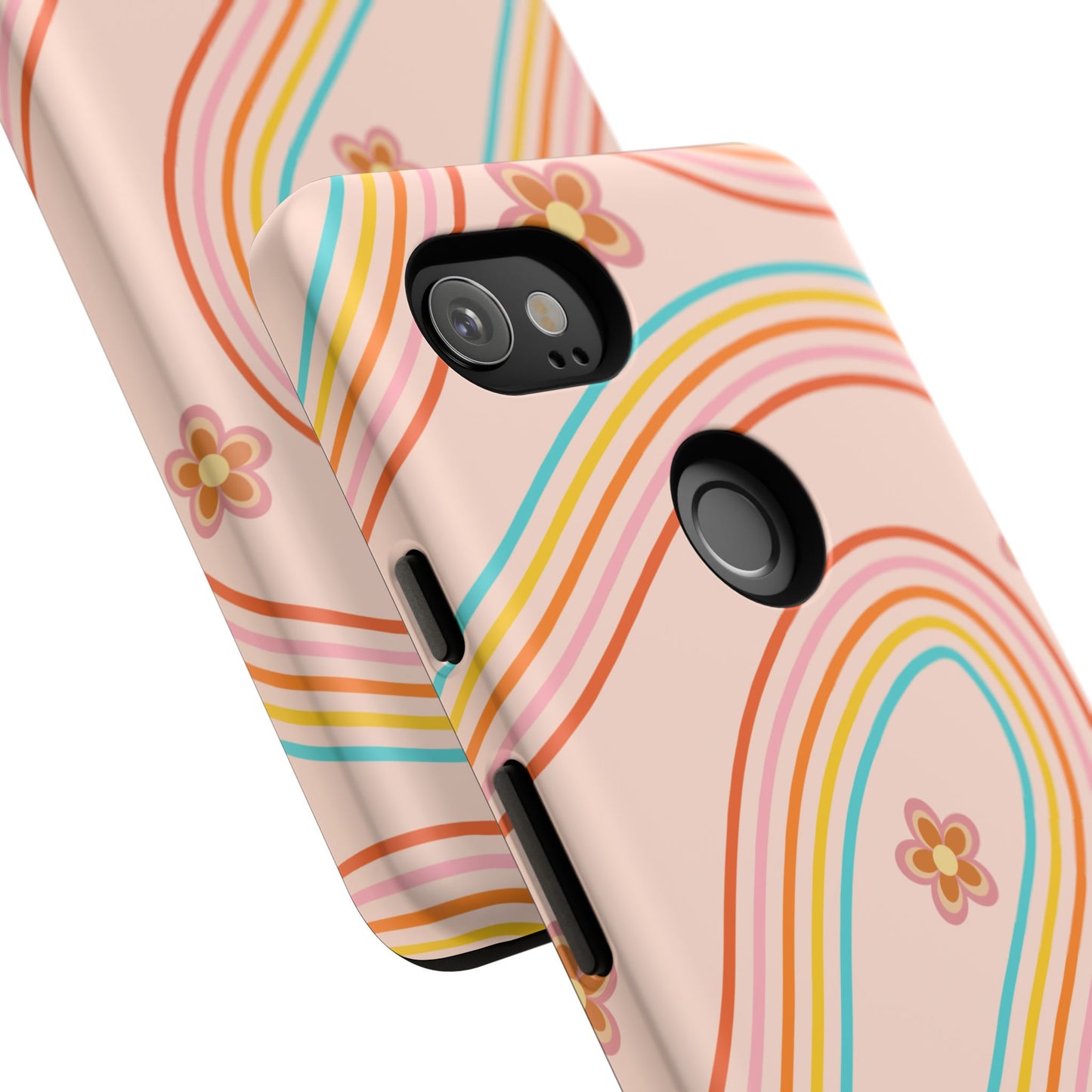 Retro Rainbow Phone Case - Tough & Stylish Floral Design