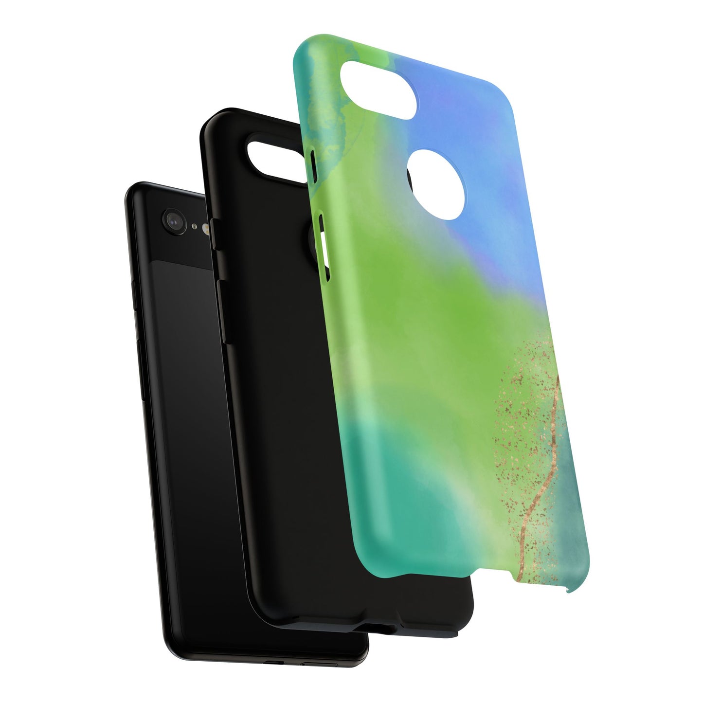 Artistic Tough Phone Case – Vibrant Green and Blue Abstract Design