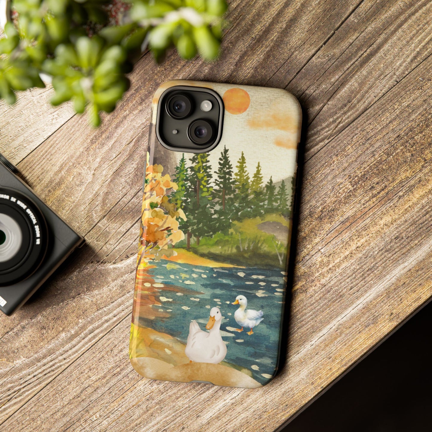 Artistic Phone Case with Ducks and Nature Scene