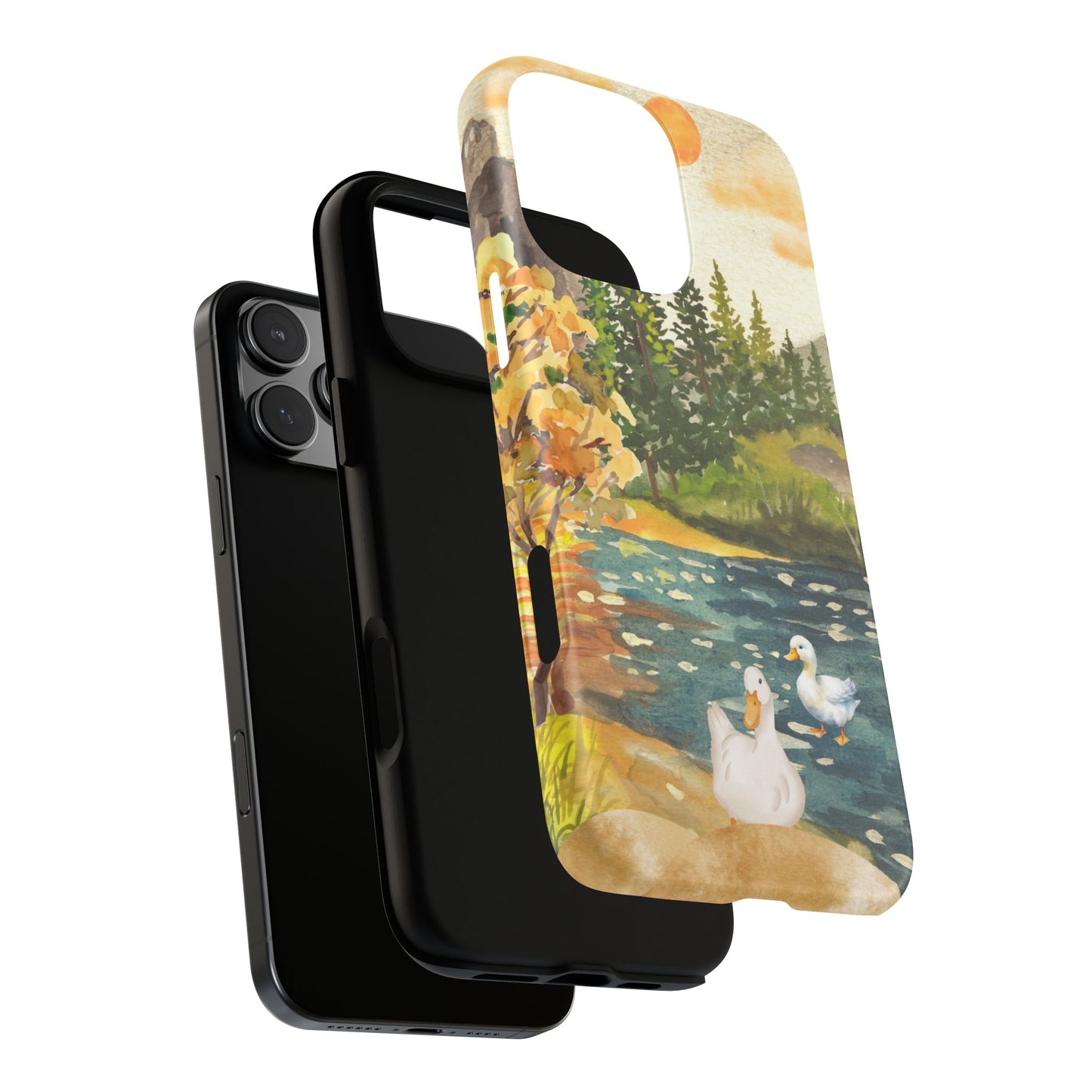 Artistic Phone Case with Ducks and Nature Scene